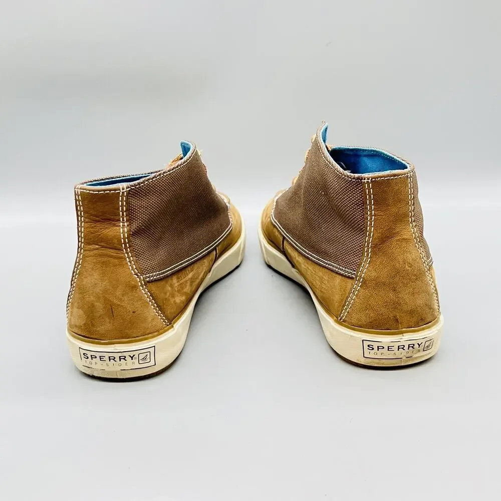 Sperry Shoes Mens 13 Brown Leather Canvas Top Sider Boat Chukka Casual Comfort